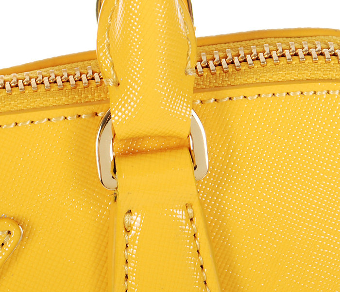 2014 Prada Shiny Saffiano Leather Two Handle Bag BL0838 yellow for sale